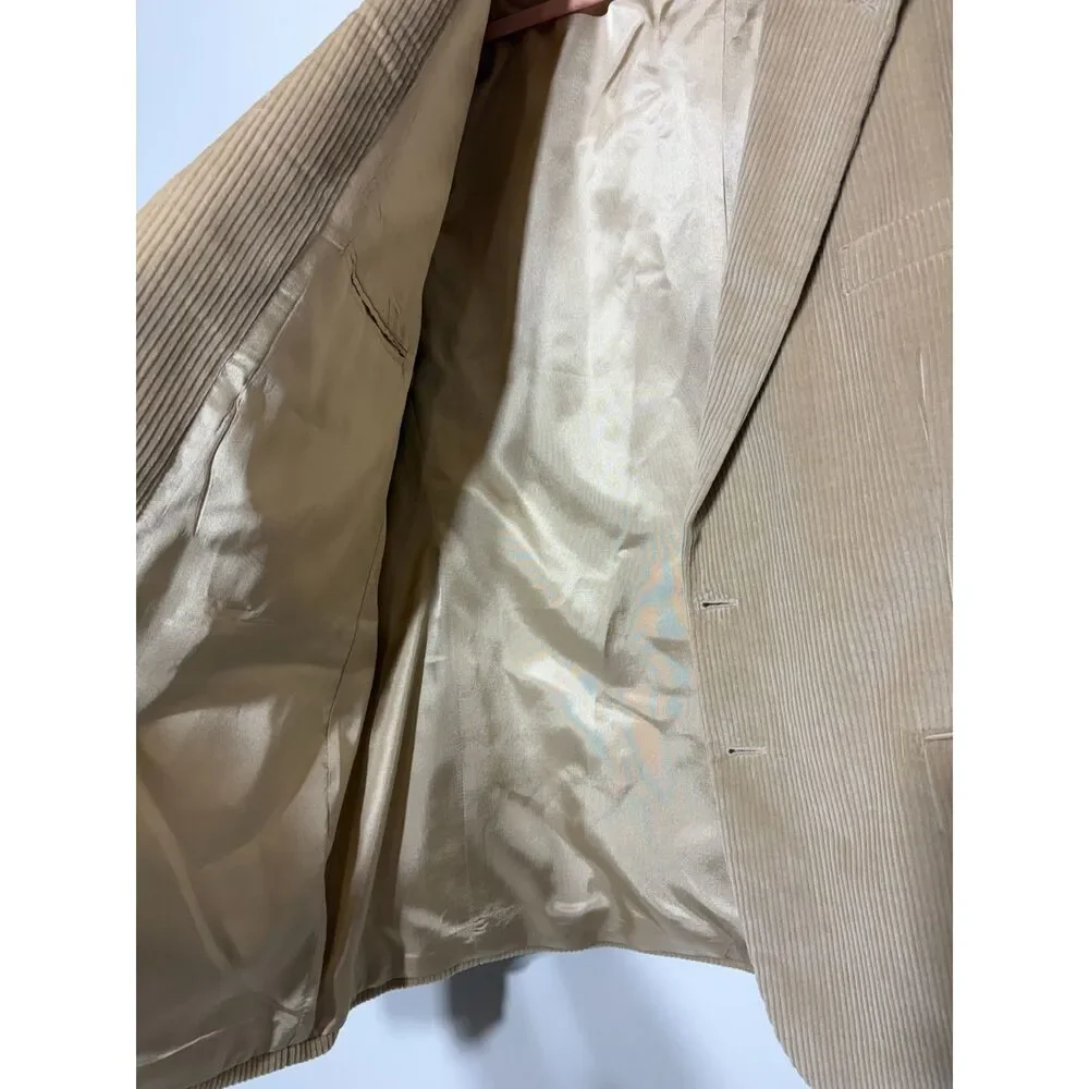 Nautica Corduroy Blazer Mens 48S Tan Camel Cotton Sport Coat Academic Vintage